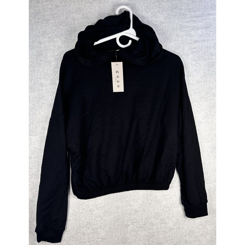NWT Gaze Cropped Black Hoodie Size Medium Grunge Witchy Cinch Waist
